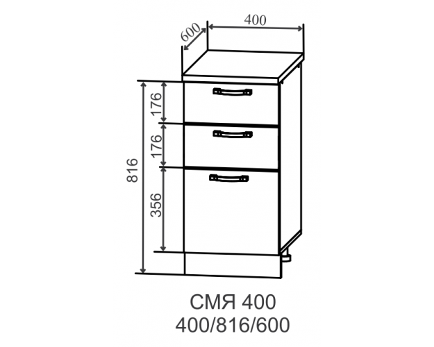 Гарда СМЯ 400 шкаф нижний метабокс с 3-мя ящиками (Индиго/корпус Серый)