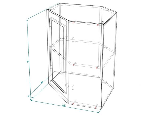 Гренада ШВУС 600 Шкаф верхний угловой со стеклом (Сандал/корпус Белый)
