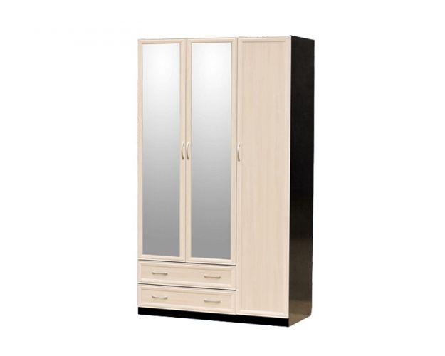 Шкаф для платья и белья 3-х дверный с профилем МДФ с 2 малыми зеркалами Венге/Дуб выбеленный
