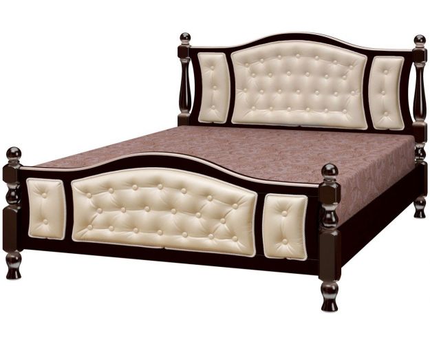 Кровать Жасмин из массива сосны экокожа 1600*2000 Орех Тёмный